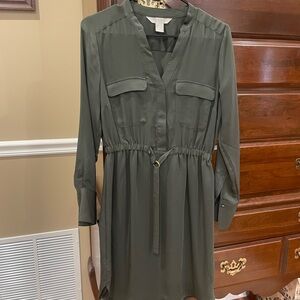 H&M Green Silky Long Sleeve Fall Dress Size 6